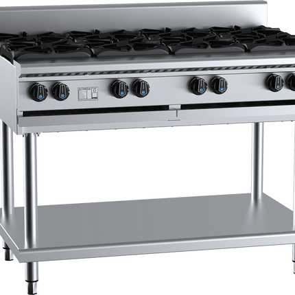 B+S Black Eight Burner Boiling Top Cooktop With Stand Natural Gas