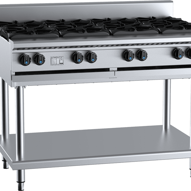 B+S Black Eight Burner Boiling Top Cooktop With Stand Natural Gas