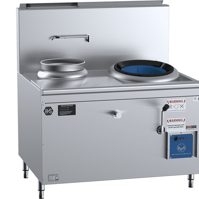 B+S Black Single Hole Hi Pac Wok with Left Rear Pot & Side Prep Table LPG