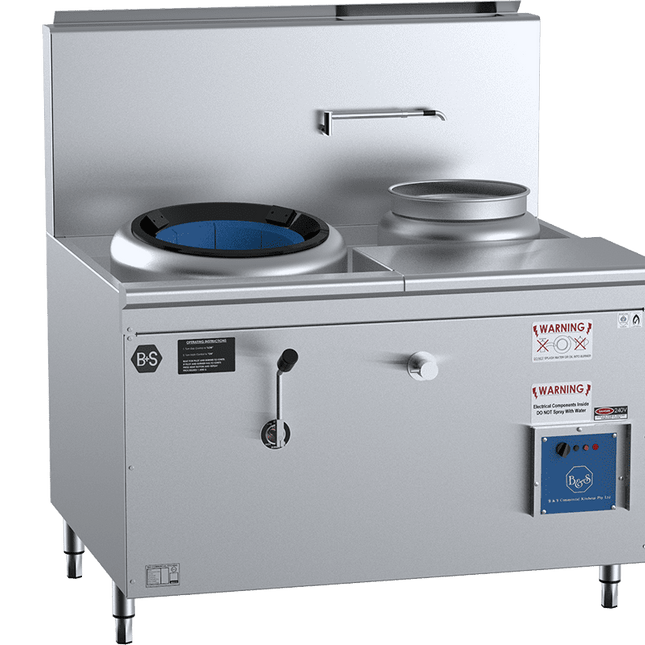 B+S Black Single Hole Hi Pac Wok with Right Rear Pot & Side Prep Table Natural Gas