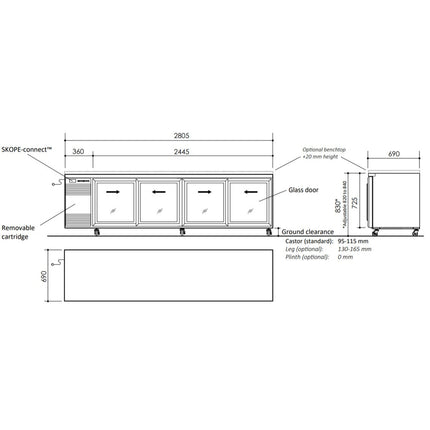 Skope BackBar 4 Glass Sliding Door CounterLine Fridge CL.4.GSL