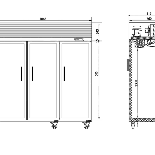 Besttop Three Glass Door Upright Fridge 1590L CRT72-3SG