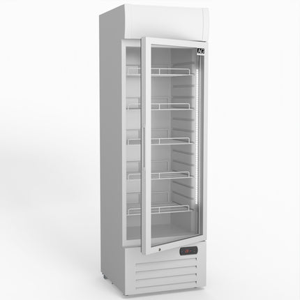 AG 383L Upright Glass Door Display/Drinks Fridge - White with Light Box DF383WL