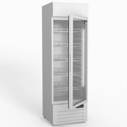 AG 383L Upright Glass Door Display/Drinks Fridge - White with Light Box DF383WL