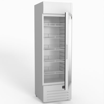 AG 383L Upright Glass Door Display/Drinks Fridge - White with Light Box DF383WL