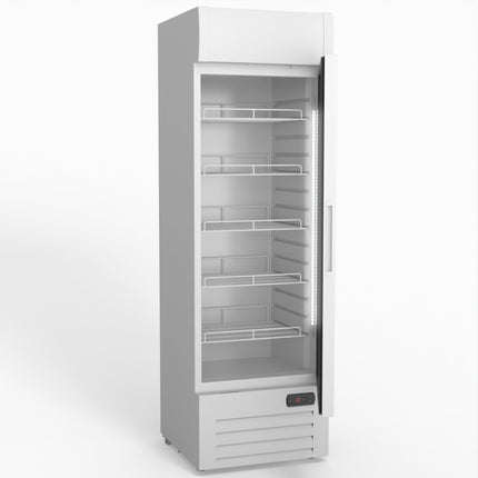 AG 383L Upright Glass Door Display/Drinks Fridge - White with Light Box DF383WL