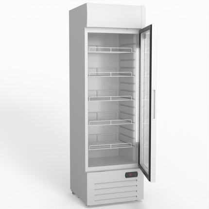 AG 383L Upright Glass Door Display/Drinks Fridge - White with Light Box DF383WL