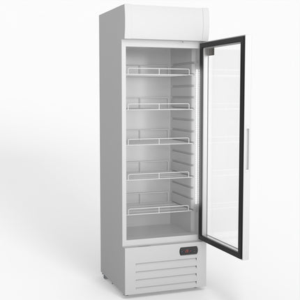 AG 383L Upright Glass Door Display/Drinks Fridge - White with Light Box DF383WL