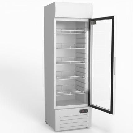 AG 383L Upright Glass Door Display/Drinks Fridge - White with Light Box DF383WL