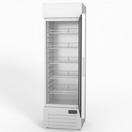 AG 383L Upright Glass Door Display/Drinks Fridge - White with Light Box DF383WL
