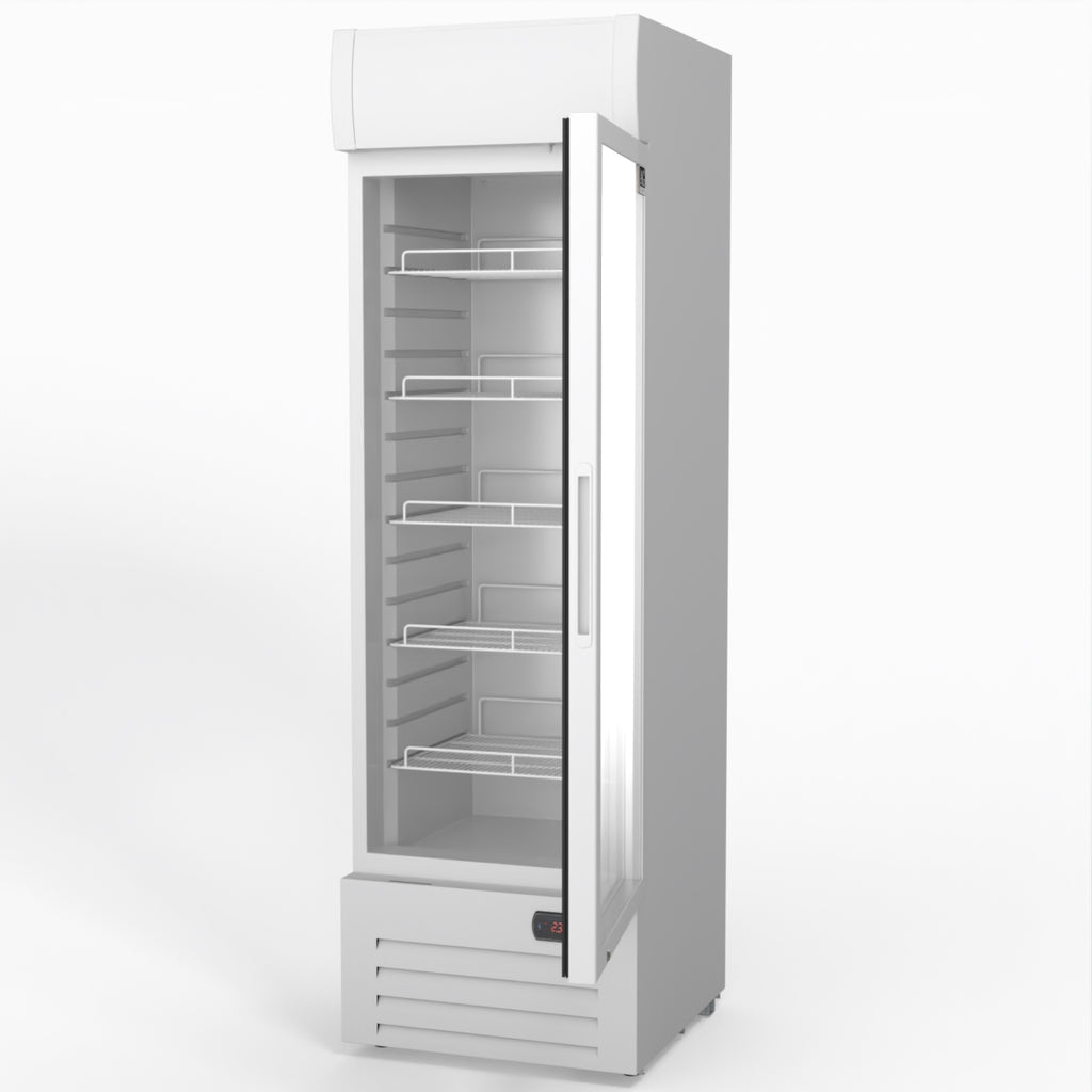 AG 383L Upright Glass Door Display/Drinks Fridge - White with Light Box DF383WL