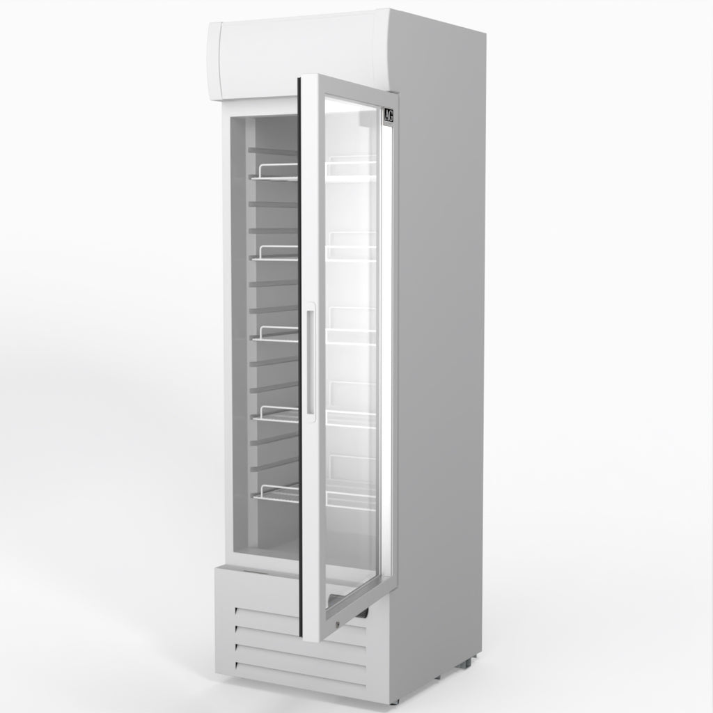 AG 383L Upright Glass Door Display/Drinks Fridge - White with Light Box DF383WL