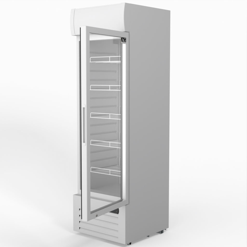 AG 383L Upright Glass Door Display/Drinks Fridge - White with Light Box DF383WL