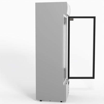 AG 383L Upright Glass Door Display/Drinks Fridge - White with Light Box DF383WL