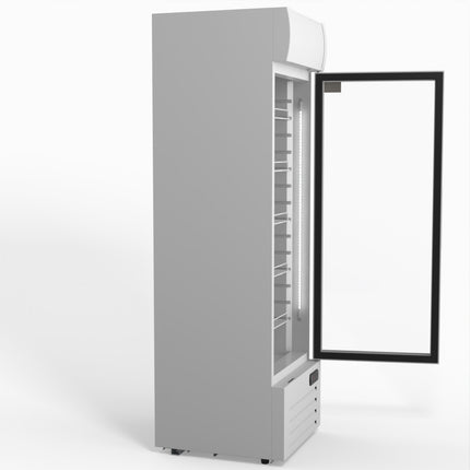 AG 383L Upright Glass Door Display/Drinks Fridge - White with Light Box DF383WL