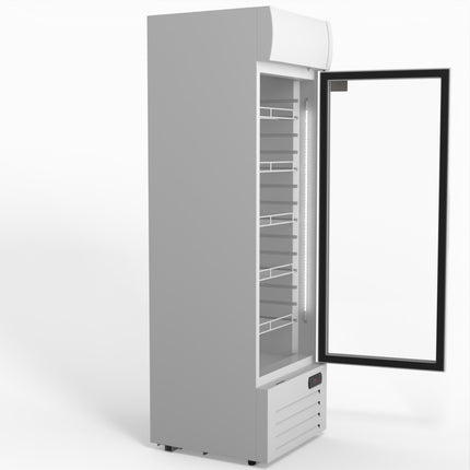 AG 383L Upright Glass Door Display/Drinks Fridge - White with Light Box DF383WL