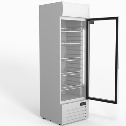 AG 383L Upright Glass Door Display/Drinks Fridge - White with Light Box DF383WL