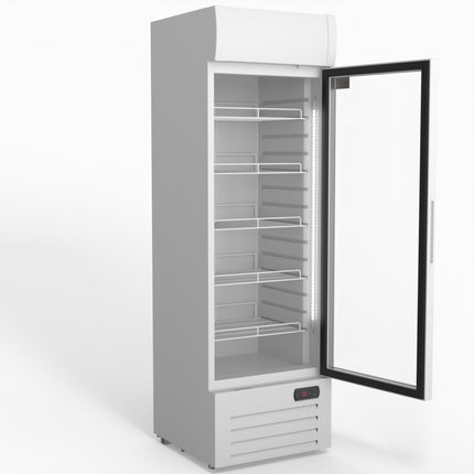 AG 383L Upright Glass Door Display/Drinks Fridge - White with Light Box DF383WL