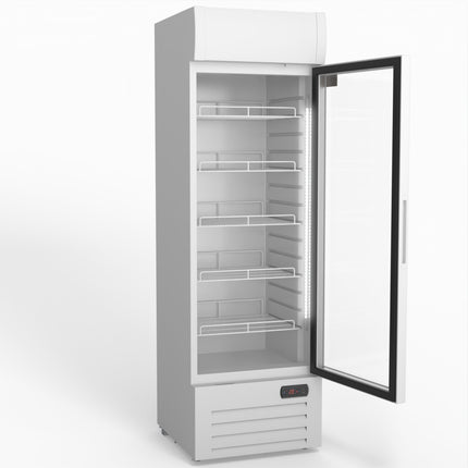 AG 383L Upright Glass Door Display/Drinks Fridge - White with Light Box DF383WL