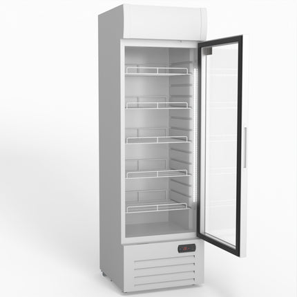AG 383L Upright Glass Door Display/Drinks Fridge - White with Light Box DF383WL