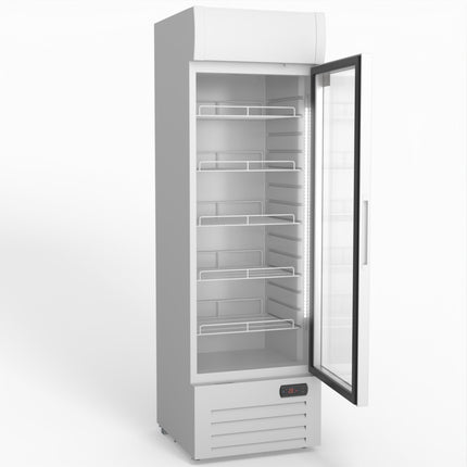 AG 383L Upright Glass Door Display/Drinks Fridge - White with Light Box DF383WL