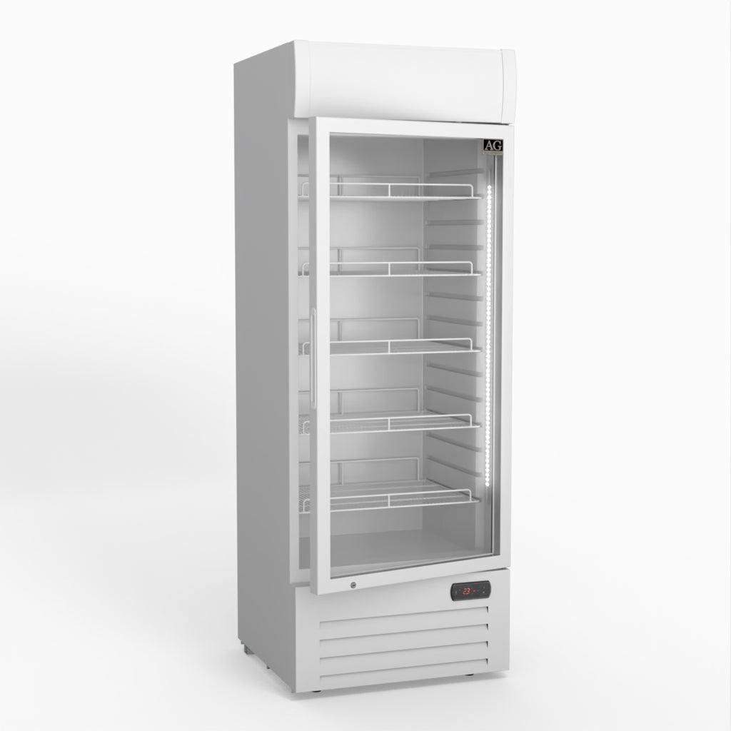 AG 515L Upright Glass Door Display/Drinks Fridge - White with Light Box DF515WL