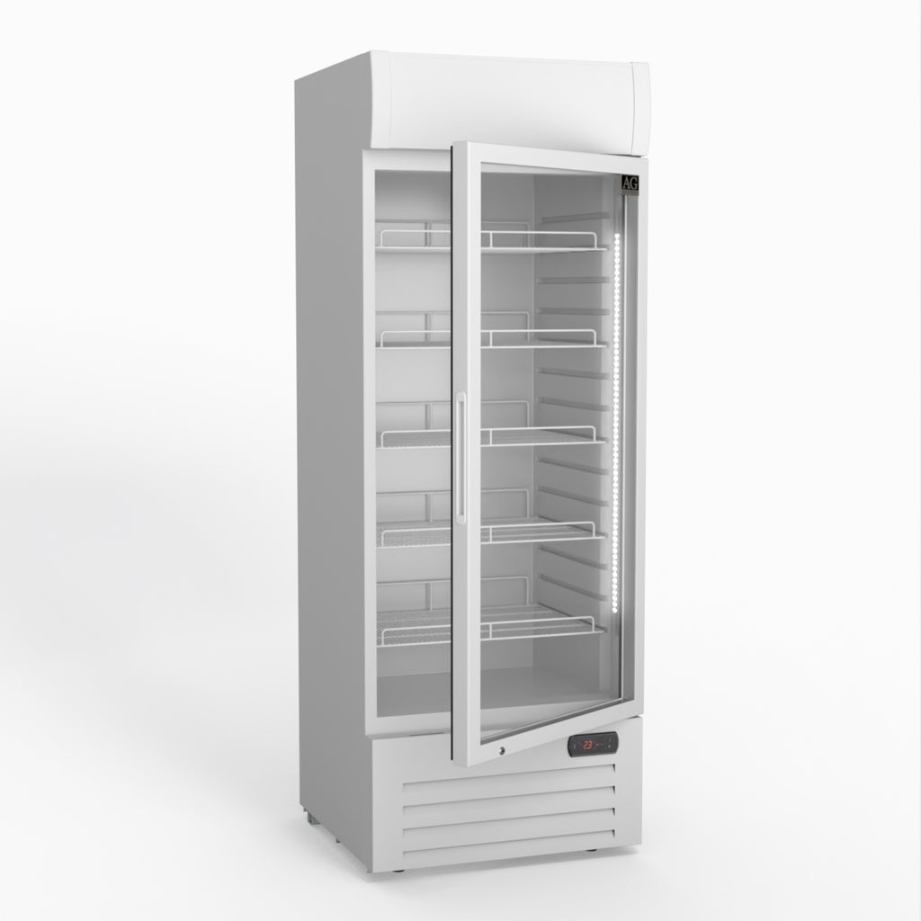 AG 515L Upright Glass Door Display/Drinks Fridge - White with Light Box DF515WL