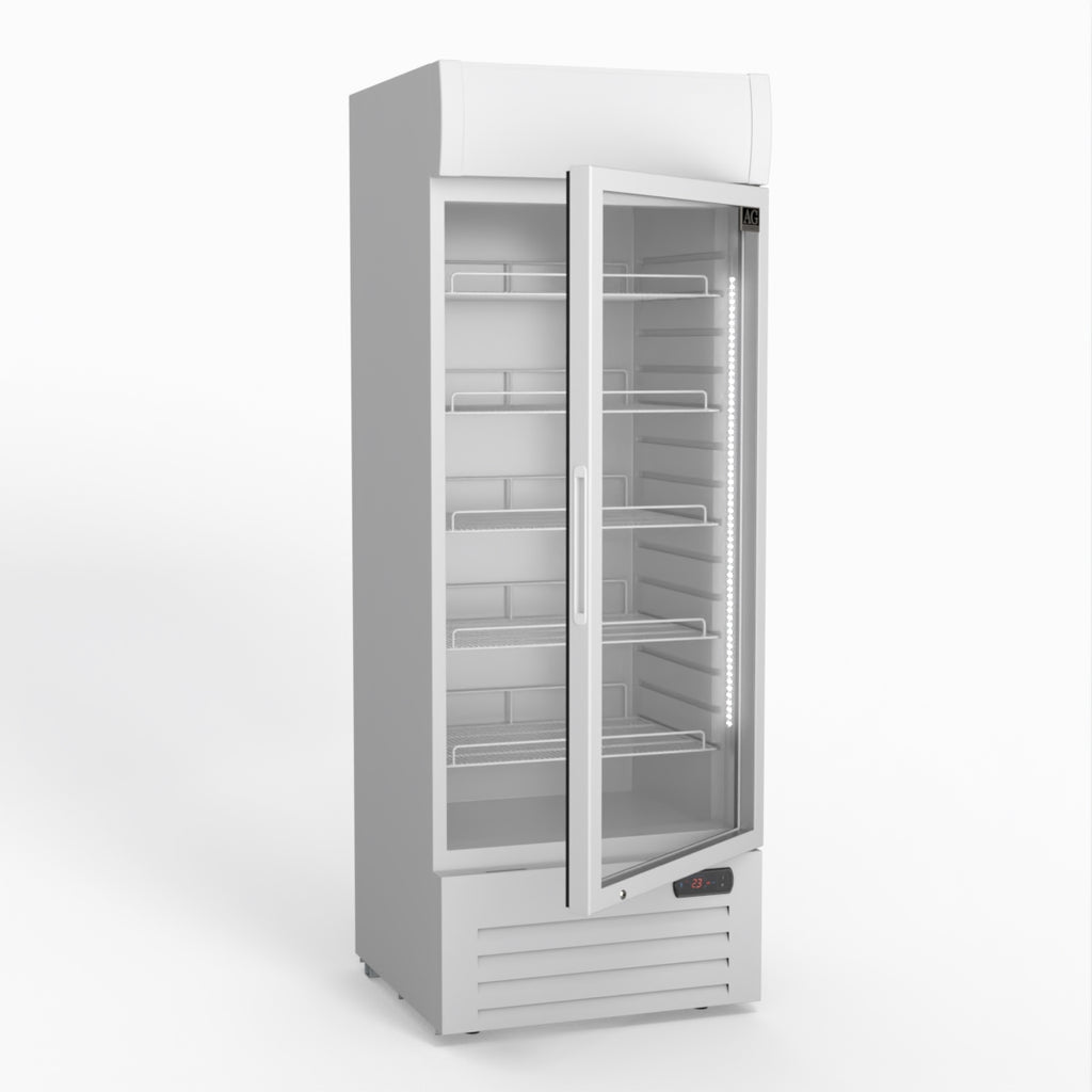 AG 515L Upright Glass Door Display/Drinks Fridge - White with Light Box DF515WL