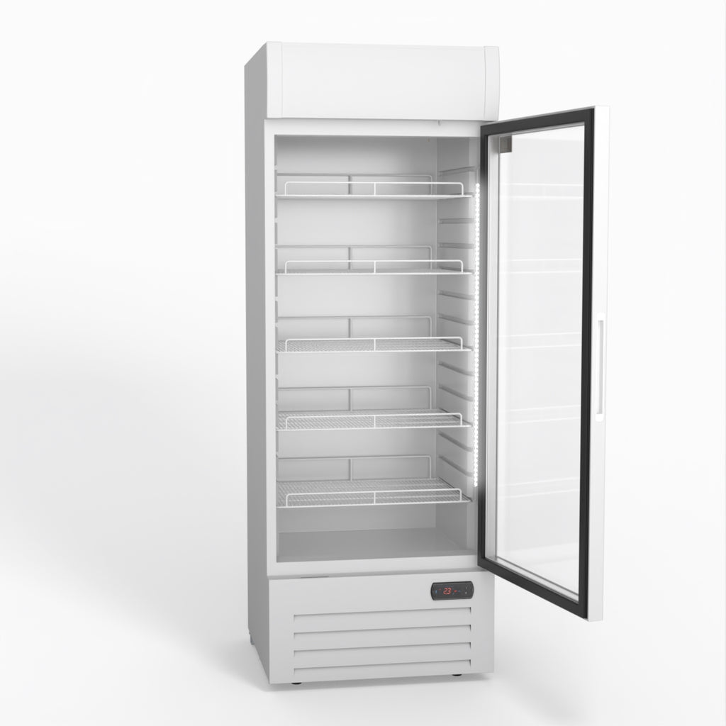 AG 515L Upright Glass Door Display/Drinks Fridge - White with Light Box DF515WL