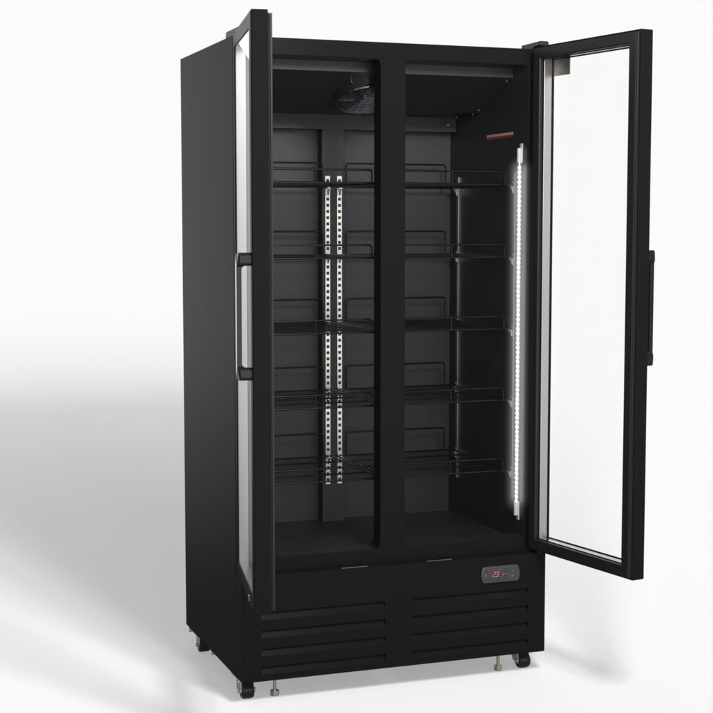 AG 810L Upright Glass Door Display/Drinks Fridge - Black DF810B