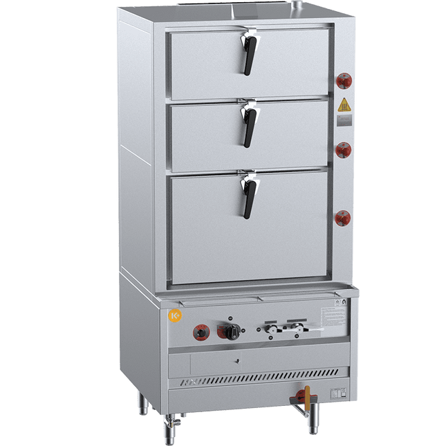 K+ Triple Deck Three Tier Gas Steamer 900mm Natural Gas