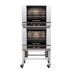 Turbofan E28T4/2 - Full Size Electric Convection Ovens Touch Screen Control Double Stacked on a Stainless Steel Base Stand