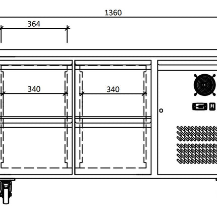 FED-X S/S Four-Door Bench Fridge with Drawers - XUB7C13S2D dimensions