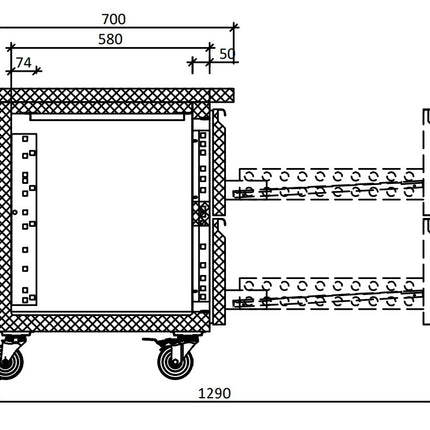 FED-X S/S Four-Door Bench Fridge with Drawers - XUB7C13S2D dimensions view