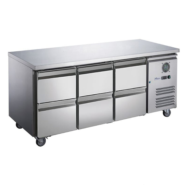 FED-X S/S Six-Door Bench Fridge with Drawers - XUB7C18S3D