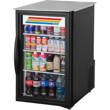 True Countertop Retail Merchandiser Refrigerator 1 Glass Swing Door - 155L - Black Exterior