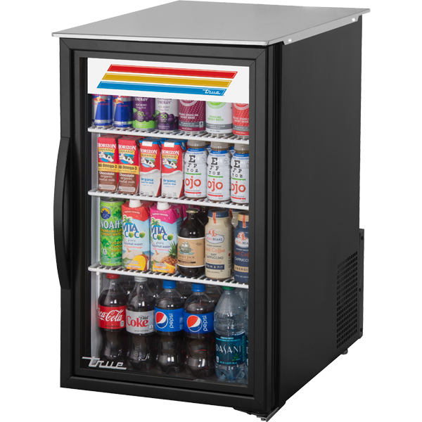 True Countertop Retail Merchandiser Refrigerator 1 Glass Swing Door - 155L - Black Exterior