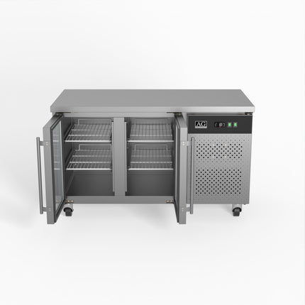 AG Equipment 282L Two Glass Door Under Bench Display Fridge GNX2100TNG