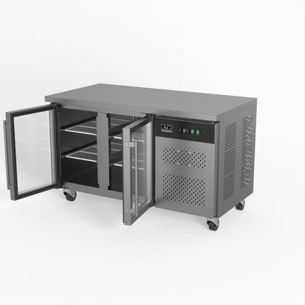 AG Equipment 282L Two Glass Door Under Bench Display Fridge GNX2100TNG