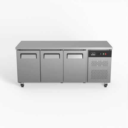AG Equipment GNX3100BT 3-door under bench freezer, stainless steel, front view