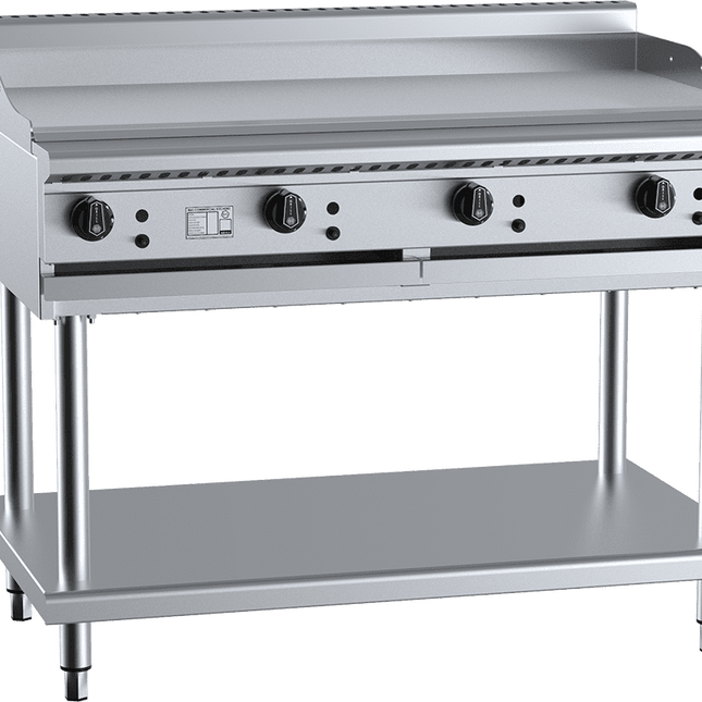 B+S Black GRP-12 1200mm natural gas griddle plate on stand — front view