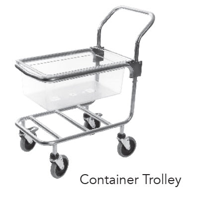 Hallde Container Trolley, Stainless Steel, with handle, lockable wheels, adjustable level to suit gastronorm container 1/1-200.