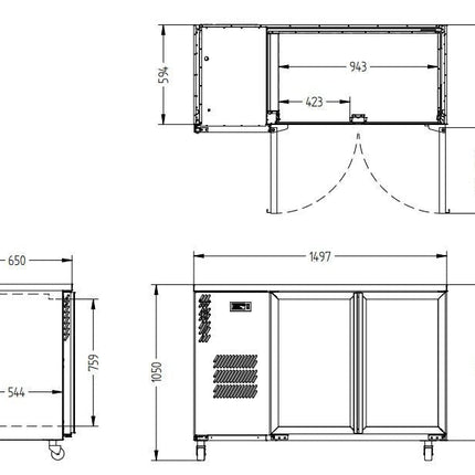 Williams Cameo - Two Door Stainless Steel Under Counter Display Refrigerator