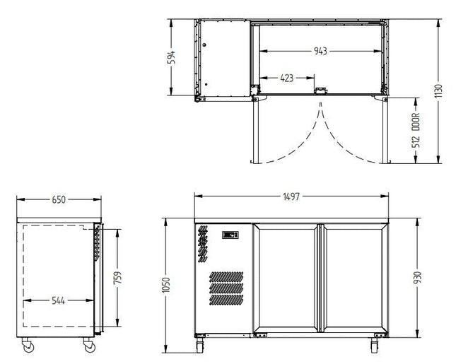 Williams Cameo - Two Door Stainless Steel Under Counter Display Refrigerator