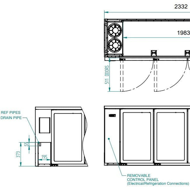 Williams Cameo - Four Door Stainless Steel Remote Back Bar Counter Display Refrigerator