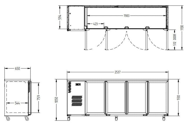 Williams Cameo - Four Door Stainless Steel Under Counter Display Refrigerator