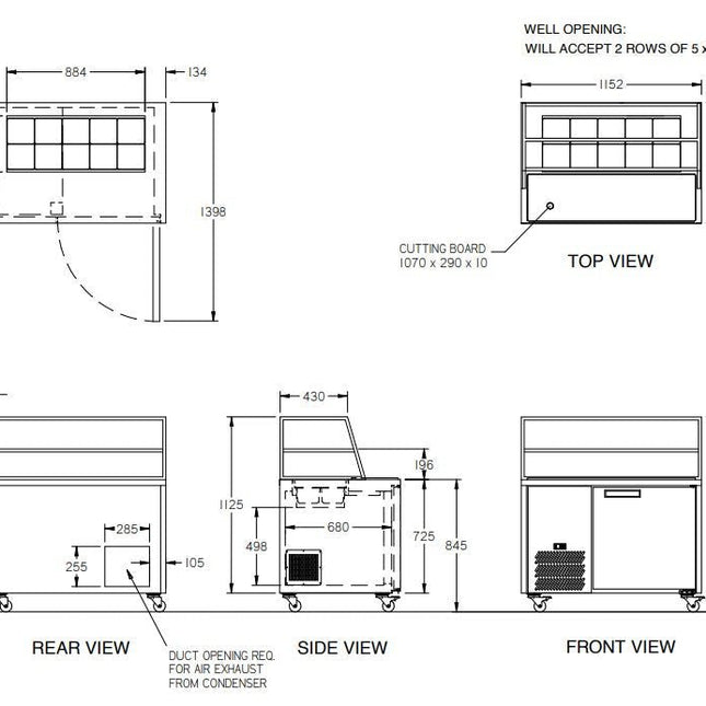 Williams Jade Sandwich - One Door White Colorbond Prep Counter Refrigerator With Blown Air Well