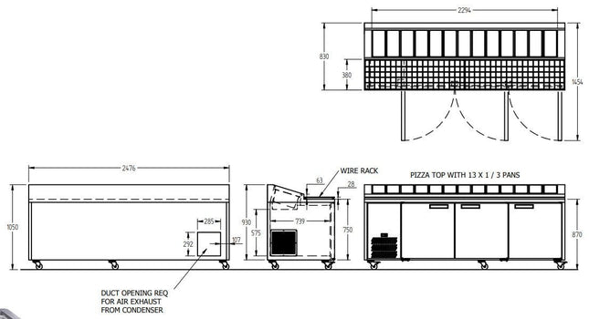 Williams Jade Pizza - Three Door White Colorbond Pizza Prep Counter Refrigerator With Blown Air Well