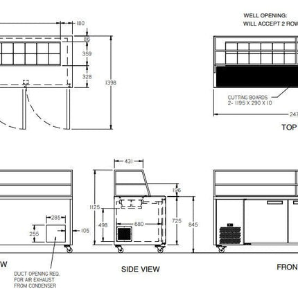 Williams Jade Sandwich - Three Door White Colorbond Prep Counter Refrigerator With Blown Air Well