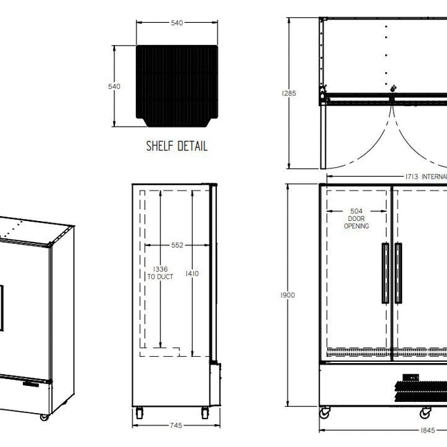 Williams QS3HC upright storage fridge - dimensions line drawing